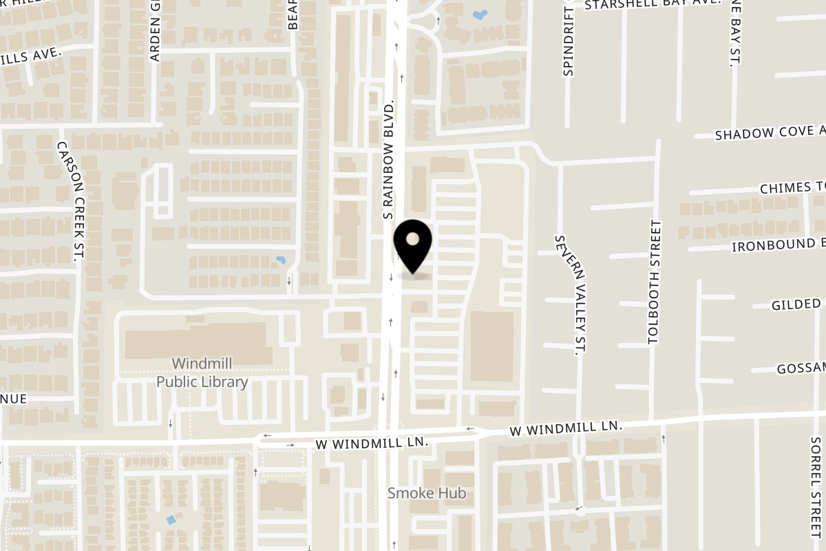Map showing the location of Tarantino's Vegan on 7960 S Rainbow Blvd suite 8000G in Las Vegas